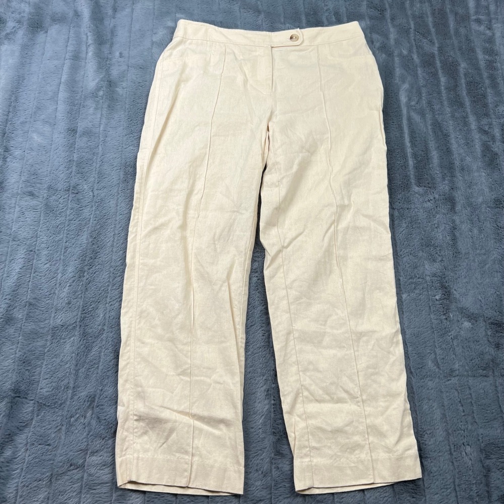 Anne Klein Womens Cream Linen Blend Straight Leg Pintuck Trousers Pants Size 4